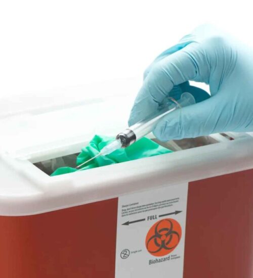 Medical waste disposing in a bin