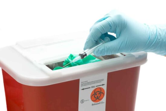Medical waste disposing in a bin